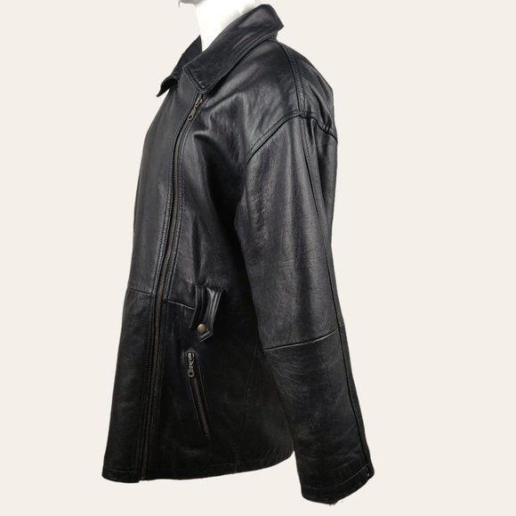 Vintage 1980s Supple Black Leather Trench Coat NEW WAVE French Tradition Express - Picture 6 of 16